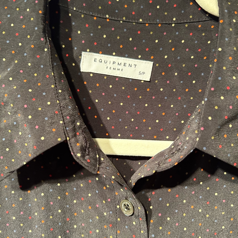 Equipment Polka Dot Lucinda Long Sleeve Silk Shirt Dress
